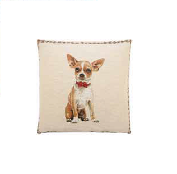 Decorative pillow with embroidered dog 