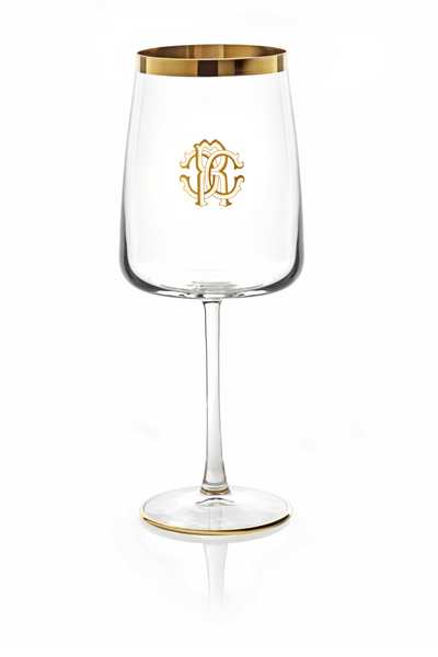 Roberto Cavalli Home crystal water glass, from the Monogram Gold collection