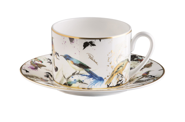 Set of six Roberto Cavalli Home tea cups, from the Garden's Birds collection