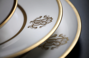Set of six Roberto Cavalli Home rice bowls from the Silk Gold collection