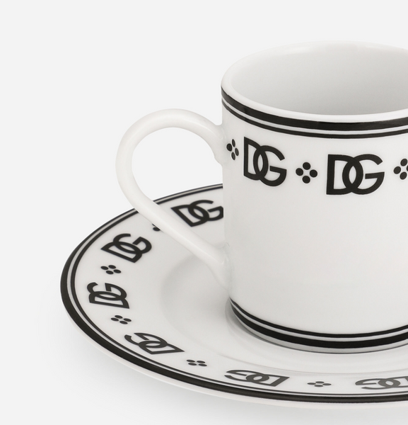 Zestaw dwóch porcelanowych filiżanek ze spodkami do espresso Dolce&Gabbana, DG Logo