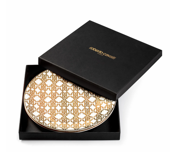 Set of six Roberto Cavalli Home dessert plates from the Monogram Gold collection
