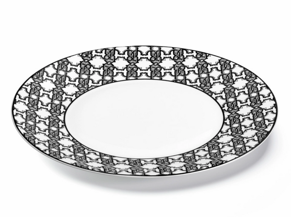 Set of six Roberto Cavalli Home dinner plates from the Monogram Black collection
