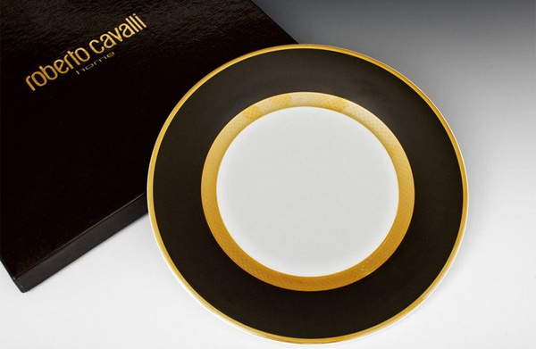 Set of six Roberto Cavalli Home soup plates, from the Python (Black) collection
