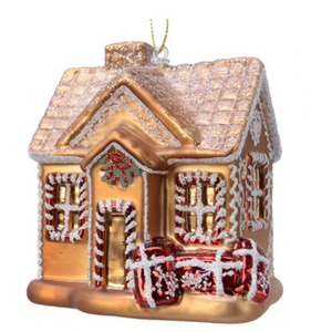 Christmas ornament – ​​a golden house filled with gifts