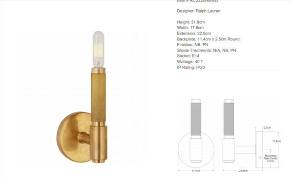 Ralph Lauren Home Barrett Small wall lamp