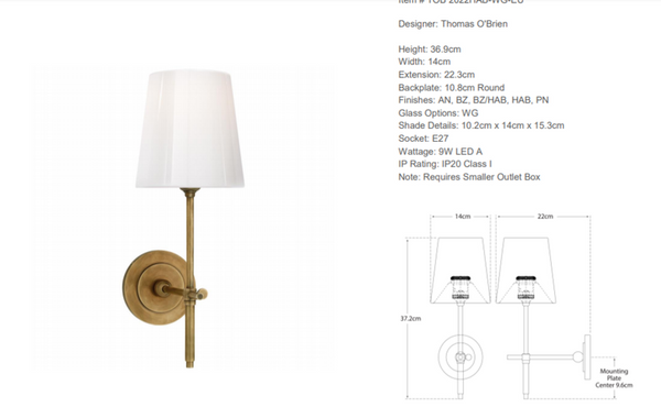 Thomas O'Brien Bryant wall lamp