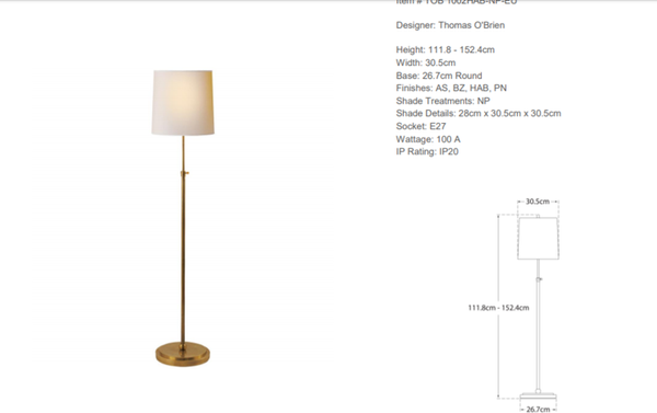 Bryant floor lamp designed by Thomas O'Brien