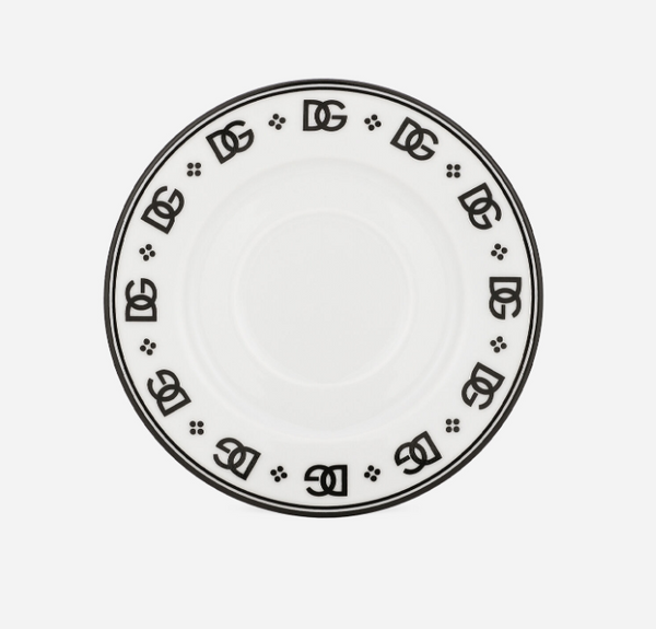 A set of two porcelain espresso cups and saucers by Dolce & Gabbana, DG Logo