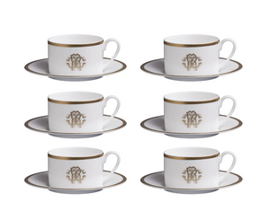 Set of six Roberto Cavalli Home tea cups from the Silk Gold collection