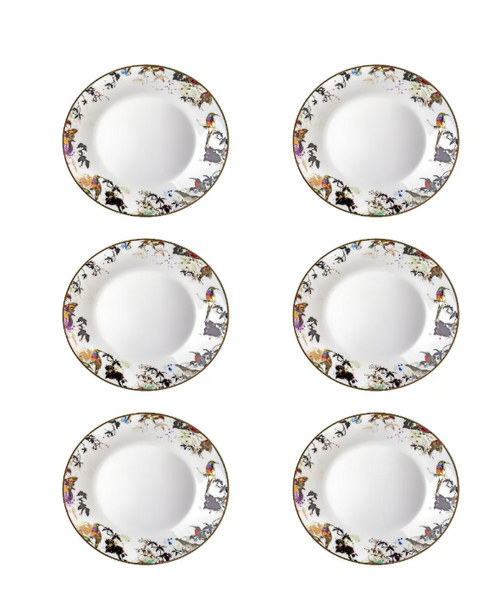Set of six Roberto Cavalli Home soup plates from the Garden's Birds collection