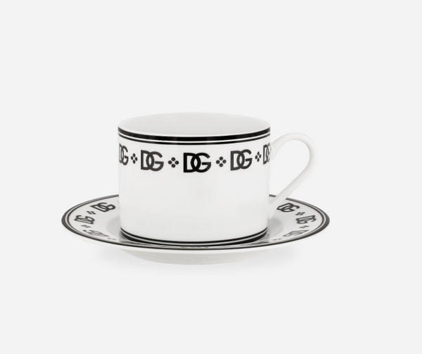 Zestaw dwóch porcelanowych filiżanek ze spodkami do cappuccino Dolce&Gabbana, DG Logo