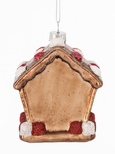 Christmas ornament – ​​a house with red and white glitter decorations