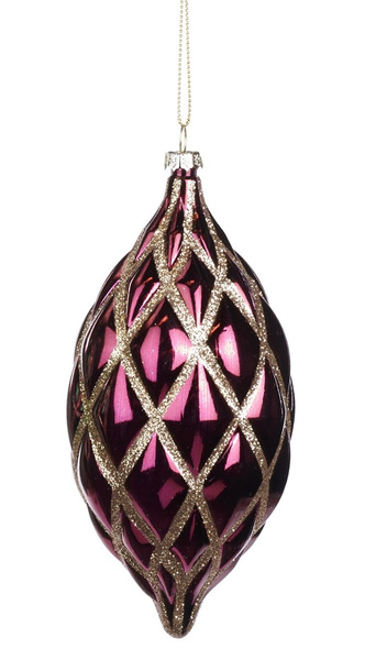 Christmas ornament- Pink oblong bauble with gold glitter