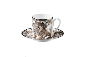 Set of six Roberto Cavalli Home coffee cups, from the Tropical Jungle (Black) collection
