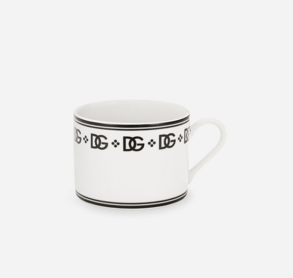 Zestaw dwóch porcelanowych filiżanek ze spodkami do cappuccino Dolce&Gabbana, DG Logo