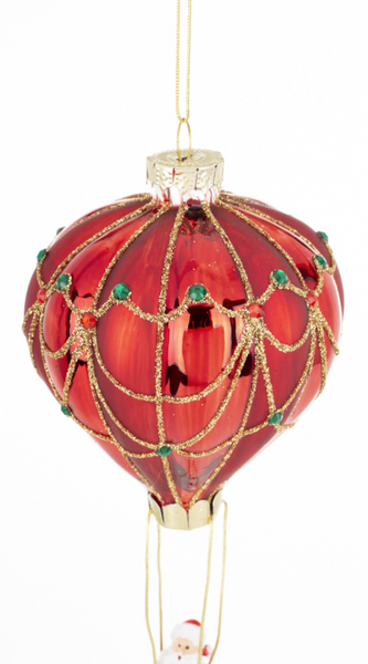 Christmas ornament – Santa Claus in a red balloon with a glitter basket