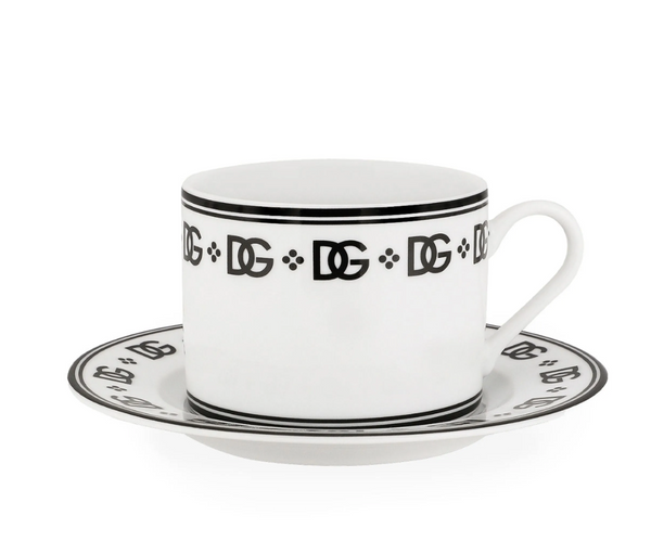 Zestaw dwóch porcelanowych filiżanek ze spodkami do cappuccino Dolce&Gabbana, DG Logo