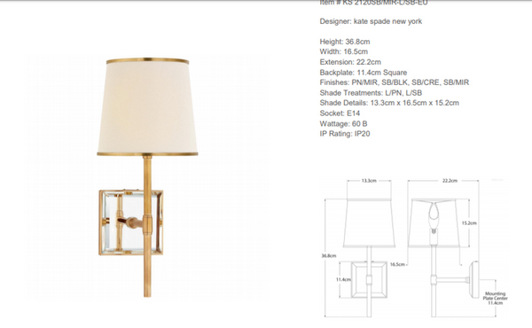 Kinkiet Kate Spade New York Bradford marki Visual Comfort