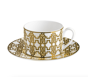 Zestaw dwóch filiżanek do herbaty Roberto Cavalli Home, z kolekcji Monogram Gold