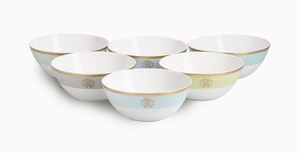 Set of six Roberto Cavalli Home soup bowls, from the Lizzard (Sunrise) collection