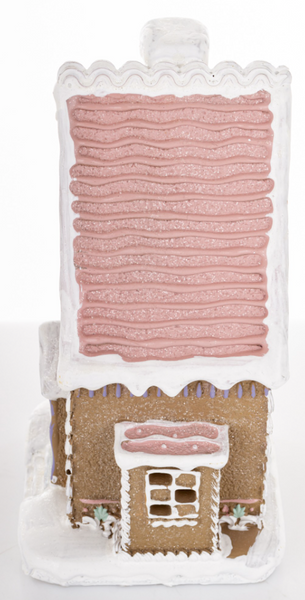 Christmas LED gingerbread-style mini house with a pink roof