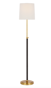 Bryant Wrapped Floor Lamp in Hand-Rubbed Antique Brass and Chocolate Leather with Linen Shade