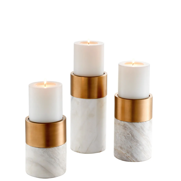 Zestaw trzech świeczników Sierra z szarego marmuru marki Eichholtz