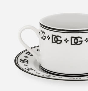 Zestaw dwóch porcelanowych filiżanek ze spodkami do cappuccino Dolce&Gabbana, DG Logo