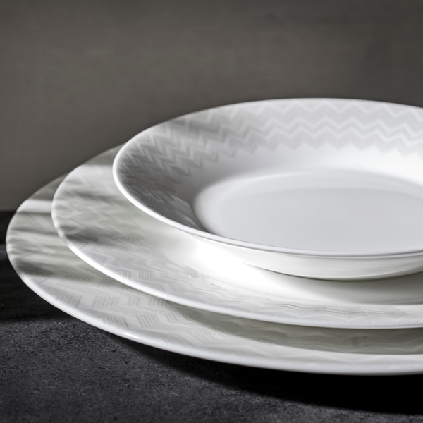 Missoni Home dessert plate, from the Zig Zag White collection.