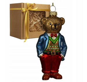 Christmas ornament - Mr. Bear in a blue jacket