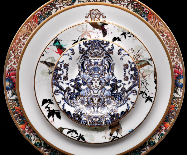 Set of six Roberto Cavalli Home dessert plates from the Azulejos collection