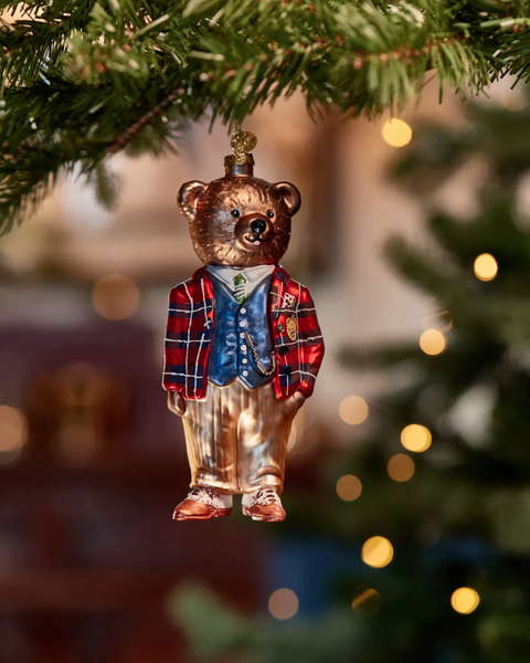 Christmas ornament - Teddy bear in a red checked jacket