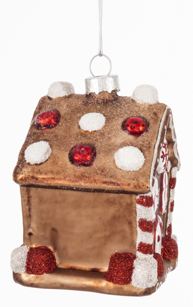 Christmas ornament – a house with red and white glitter decorations