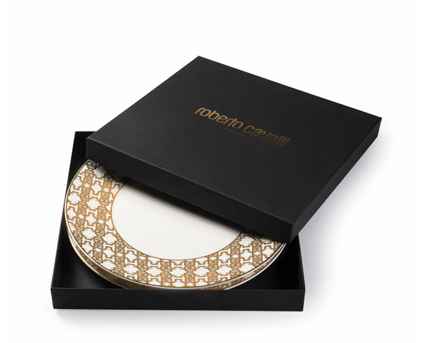 Zestaw sześciu talerzy obiadowych Roberto Cavalli Home, z kolekcji Monogram Gold
