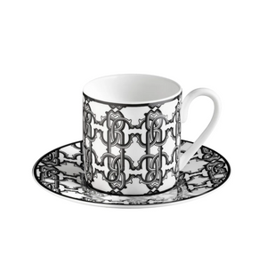 Set of six Roberto Cavalli Home coffee cups from the Monogram Black collection 