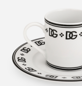 A set of two porcelain espresso cups and saucers by Dolce & Gabbana, DG Logo
