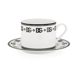 Zestaw dwóch porcelanowych filiżanek ze spodkami do cappuccino Dolce&Gabbana, DG Logo