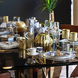 Roberto Cavalli Home crystal wine glass, from the Monogram Gold collection