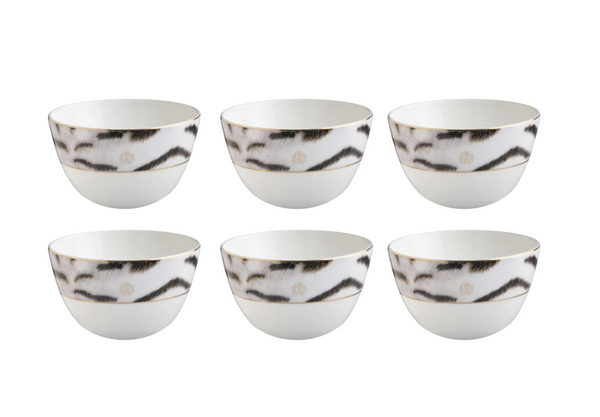 Set set of six Roberto Cavalli Home rice bowls from the Tiger collection.