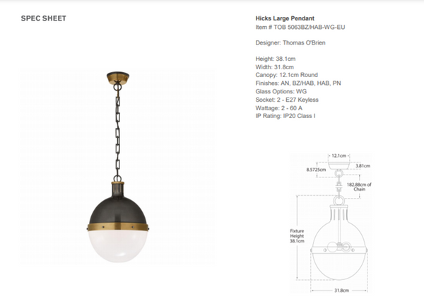 Thomas O'Brien Hicks pendant lamp