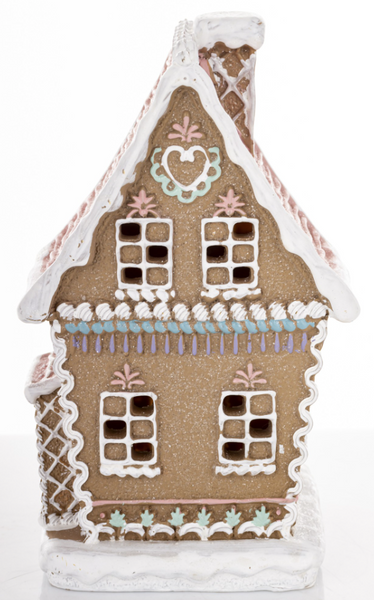 Christmas LED gingerbread-style mini house with a pink roof