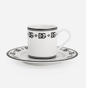 Zestaw dwóch porcelanowych filiżanek ze spodkami do espresso Dolce&Gabbana, DG Logo