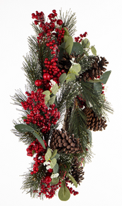 Christmas wreath with hawthorn berries and pine cones