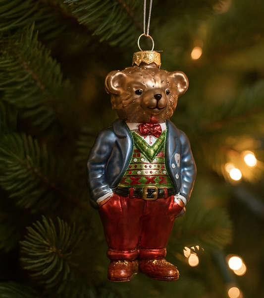 Christmas ornament - Teddy bear in a red checked jacket