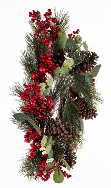 Christmas wreath with hawthorn berries and pine cones