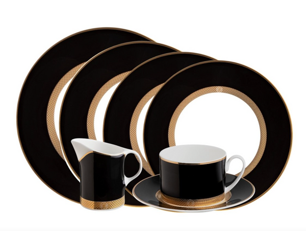 Set of six Roberto Cavalli Home soup plates, from the Python (Black) collection