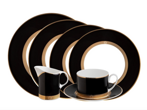 Set of six Roberto Cavalli Home soup plates, from the Python (Black) collection
