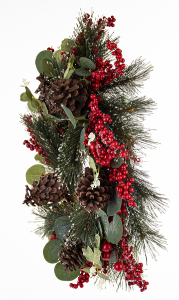 Christmas wreath with hawthorn berries and pine cones