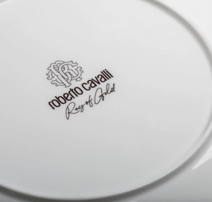 Set of six Roberto Cavalli Home dinner plates from the Ray of Gold collection